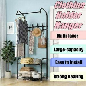storeshopr עיצוב בית    Coat Rack Garment Clothes Holder Home Storage Hanger Floor Stand Organizer Shelf